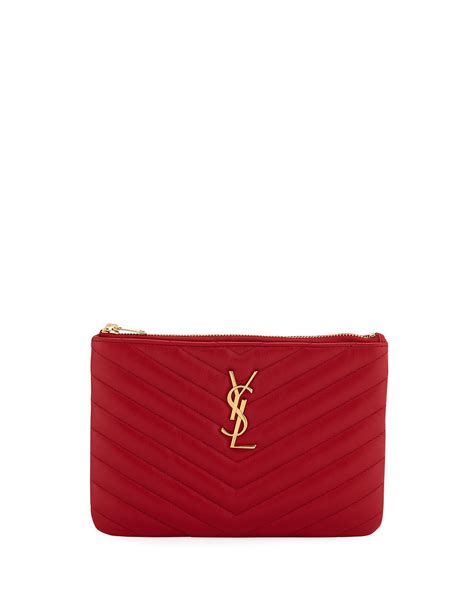 monogram ysl small chevron quilted zip top pouch bag|Saint Laurent Monogram YSL Small Chevron Quilted Zip.